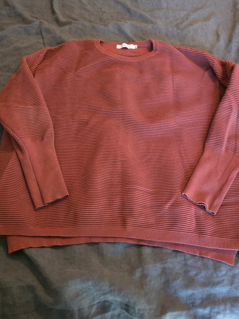 Women's ANRABESS Ribbed Crewneck Sweater - Burnt Red